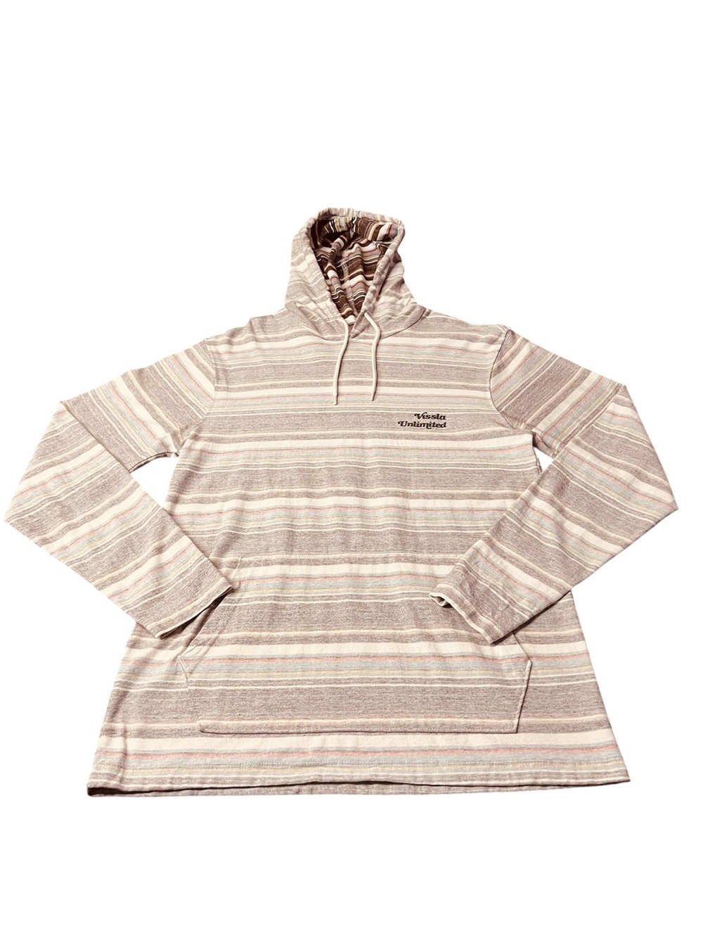 Vissla Men’s Striped Pullover Hoodie Brown & Cream Size Medium